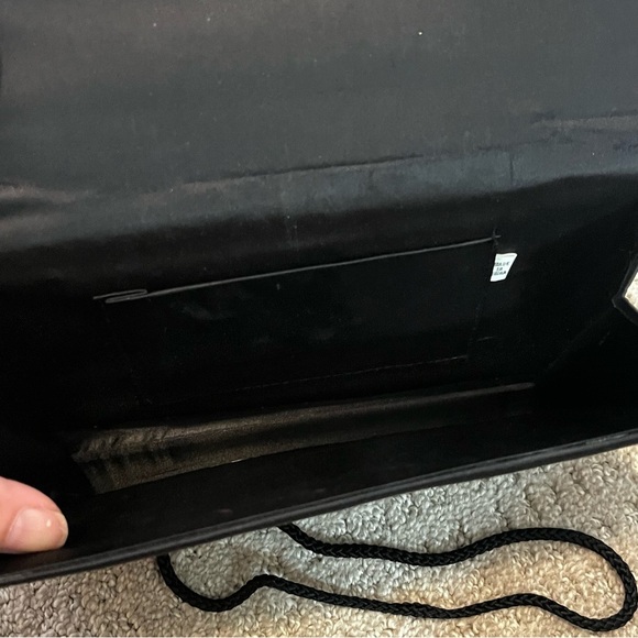 Black Satin Evening Bag Clutch / Shoulder Peacock Iridescent Beaded Sequin - Picture 6 of 8